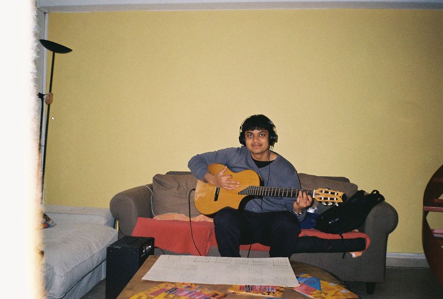 Student learning guitar